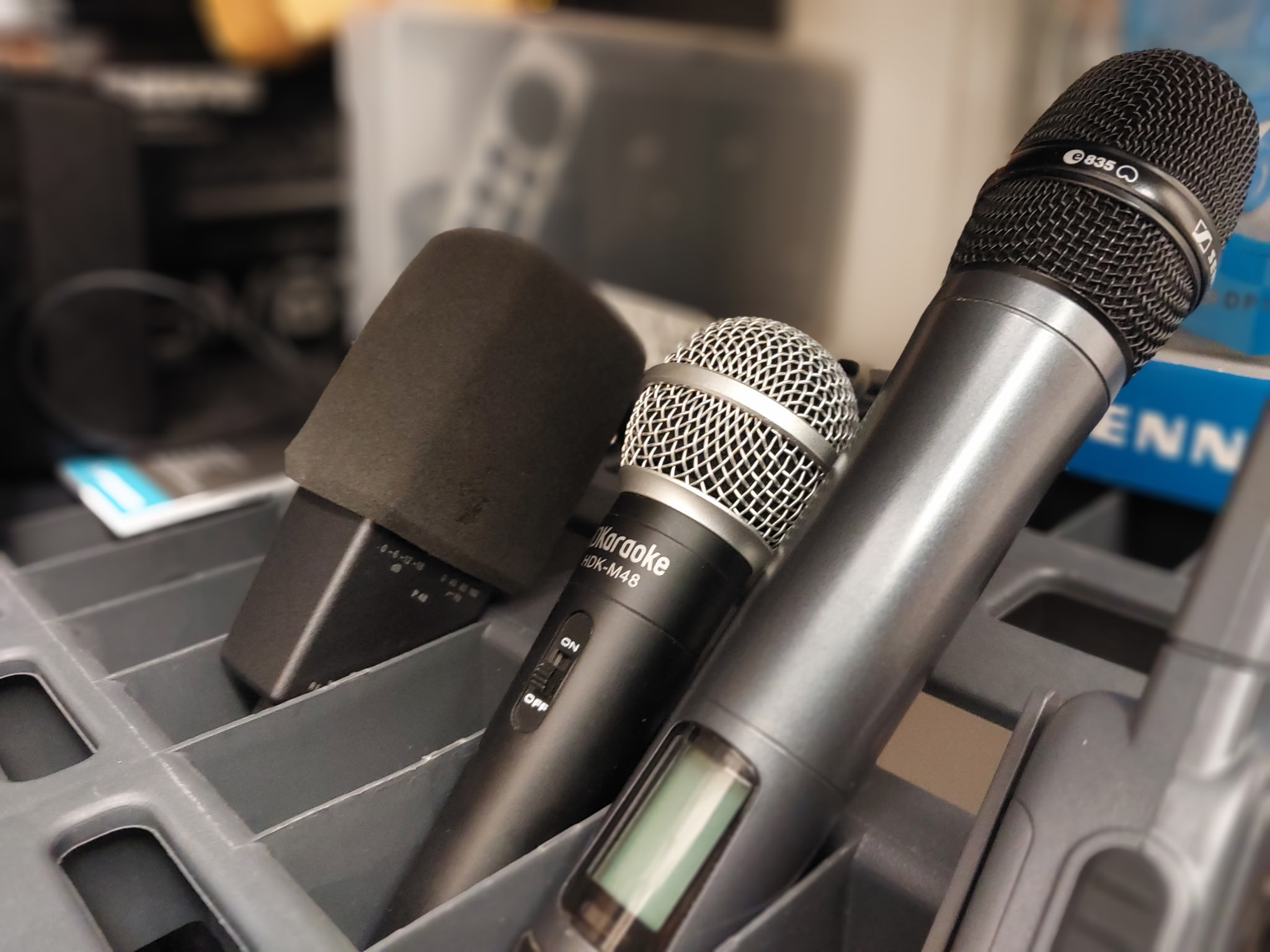 Wireless microphones used for E1 Studio 247 podcast production